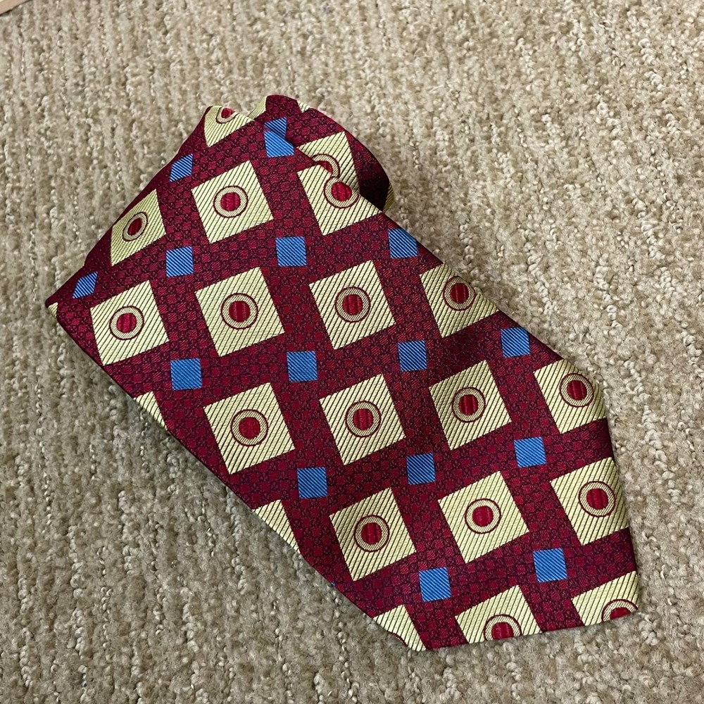 Paul Fredrick Necktie Mens Burgundy Geometric‎ Silk Classic Business Formal Tie